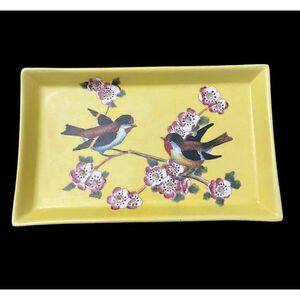 Tozai Home Yellow Bird Tray Japanese Cherry Blossoms Dish Natasha Farina Paris